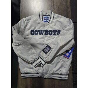Dallas Cowboys Ultra Game Full Snap Satin Jacket Mens Medium Brand New $130 Gray